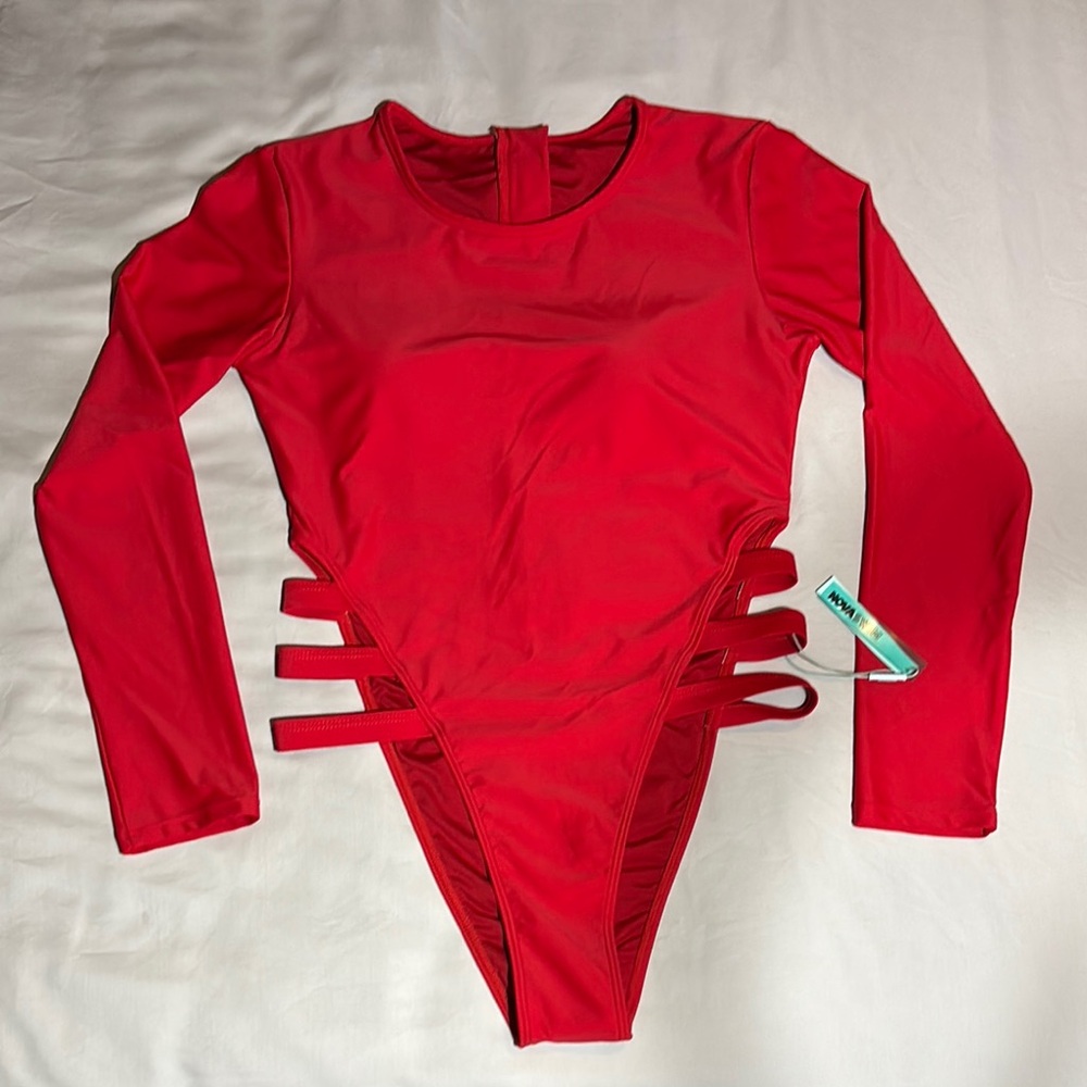 Fashion Nova Scuba Vacation One Piece Swimsuit with Long Sleeves